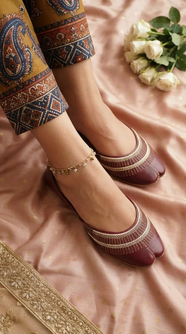 Maroon Leather Khussa For Women EC8877