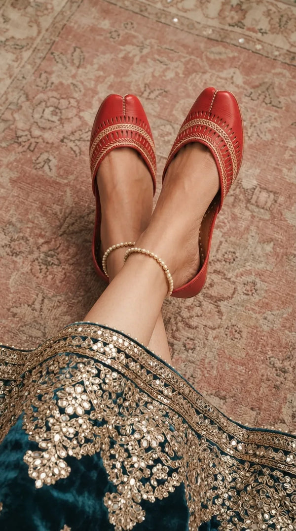 Red Leather Khussa For Women EC8877