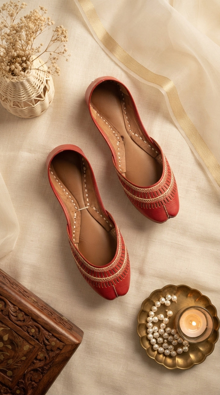 Red Leather Khussa For Women EC8877