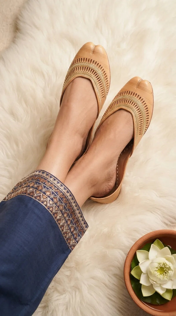 Fawn Leather Khussa For Women EC8877