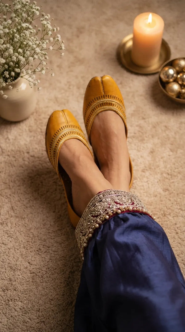 Yellow Leather Khussa For Women EC8877