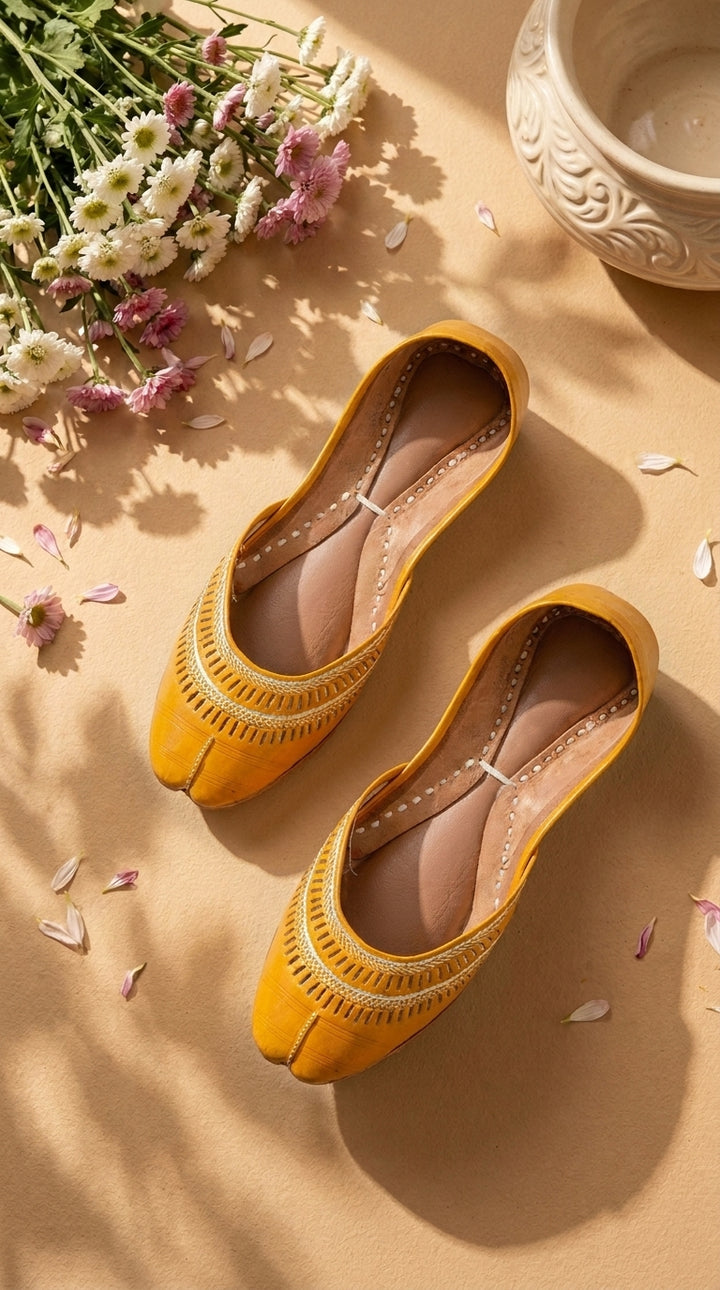 Yellow Leather Khussa For Women EC8877