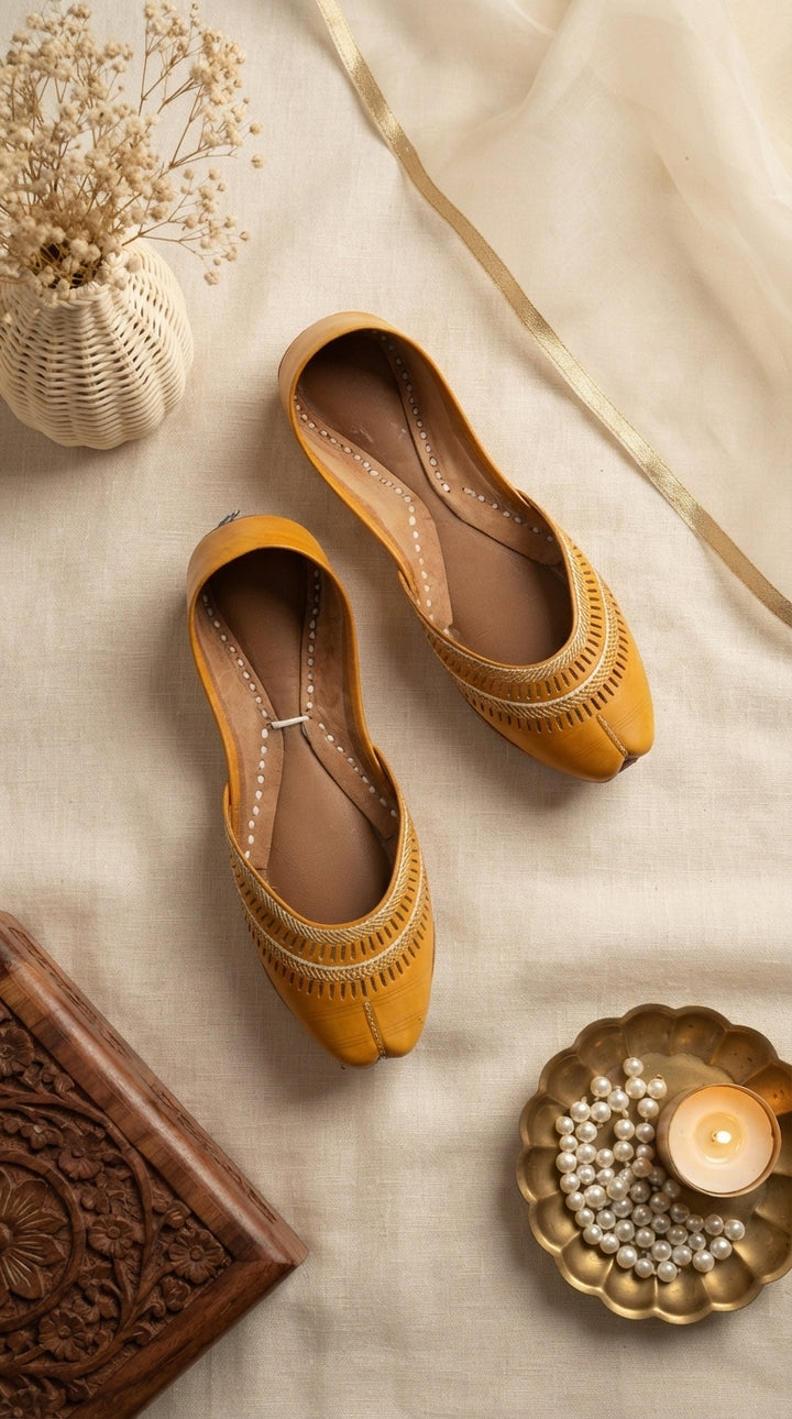 Yellow Leather Khussa For Women EC8877