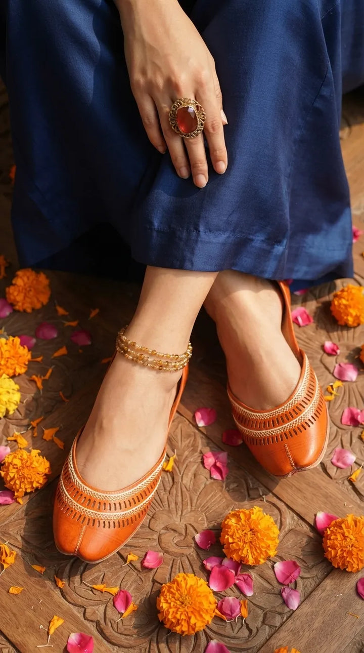 Orange Leather Khussa For Women EC8877