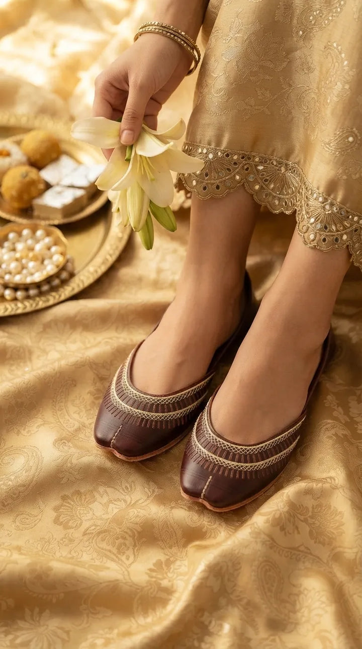 Coffee Leather Khussa For Women EC8877