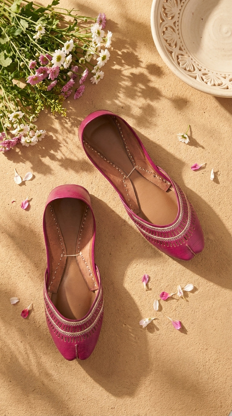 Pink Leather Khussa For Women EC8877