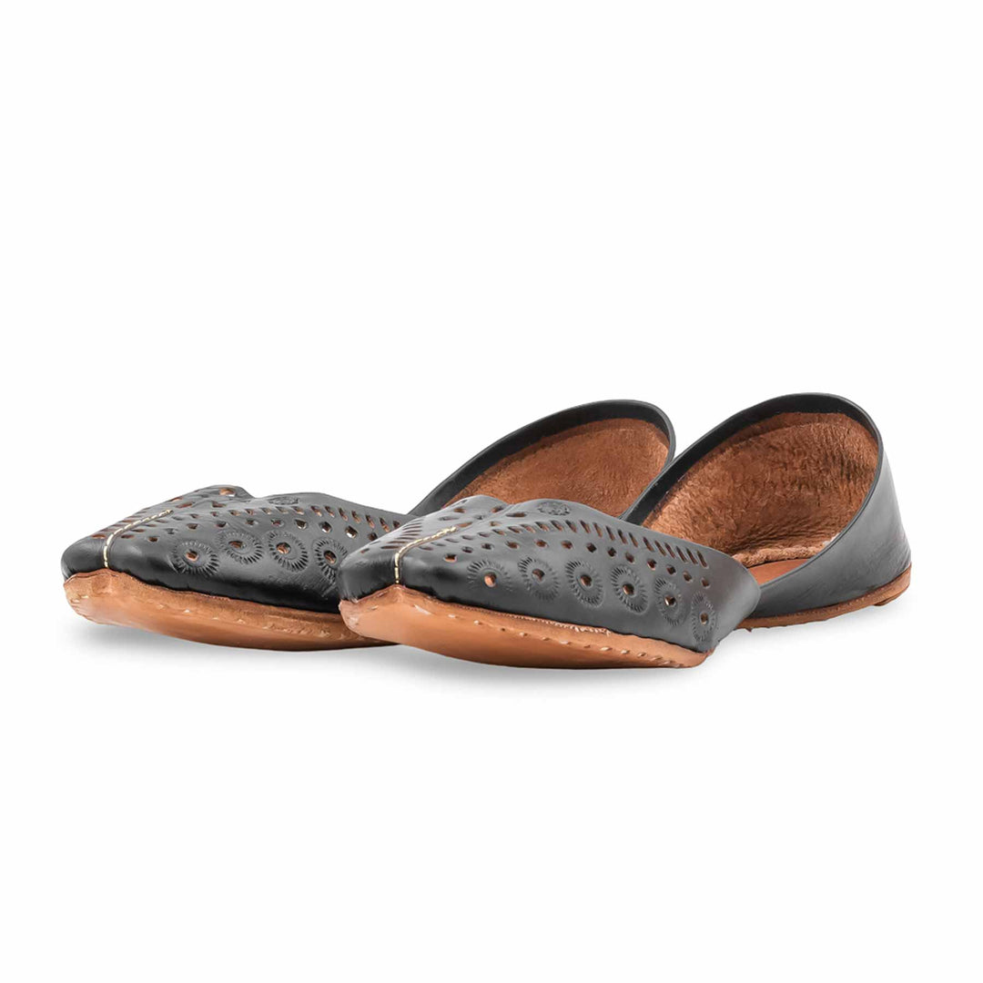 Black Leather Khussa For Women EC8878
