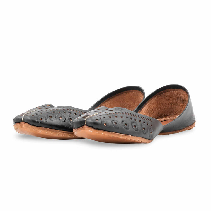 Black Leather Khussa For Women EC8878