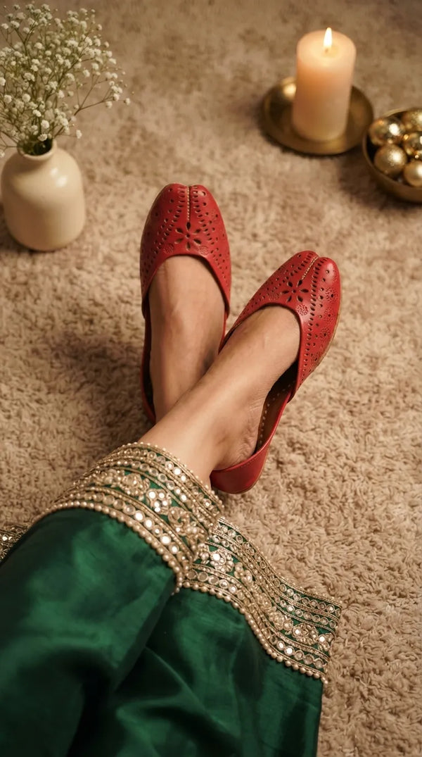 Red Leather Khussa For Women EC8878