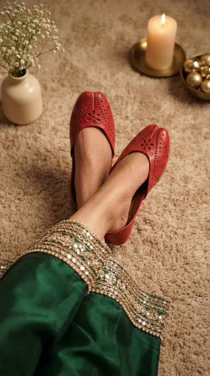 Red Leather Khussa For Women EC8878