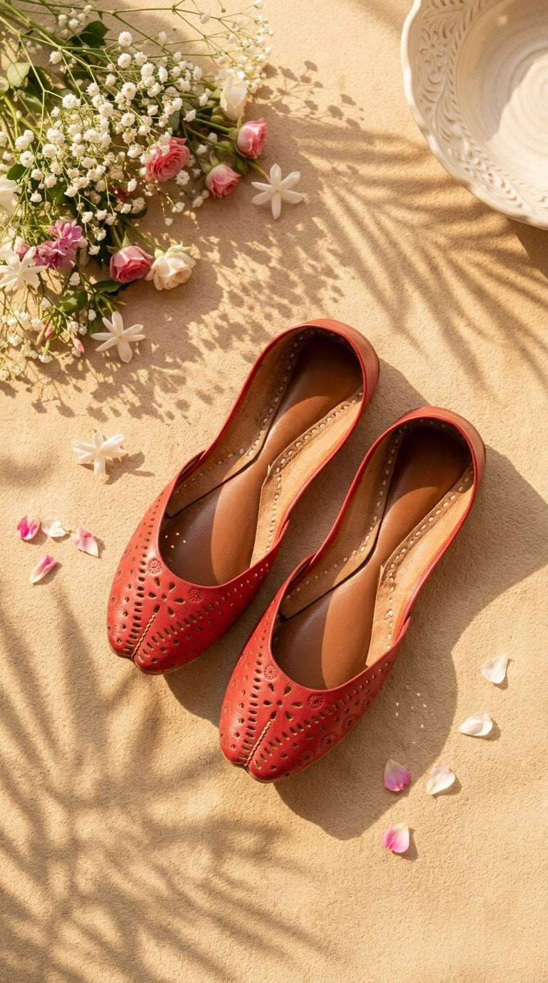 Red Leather Khussa For Women EC8878