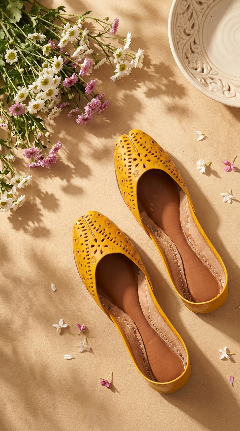 Yellow Leather Khussa For Women EC8878