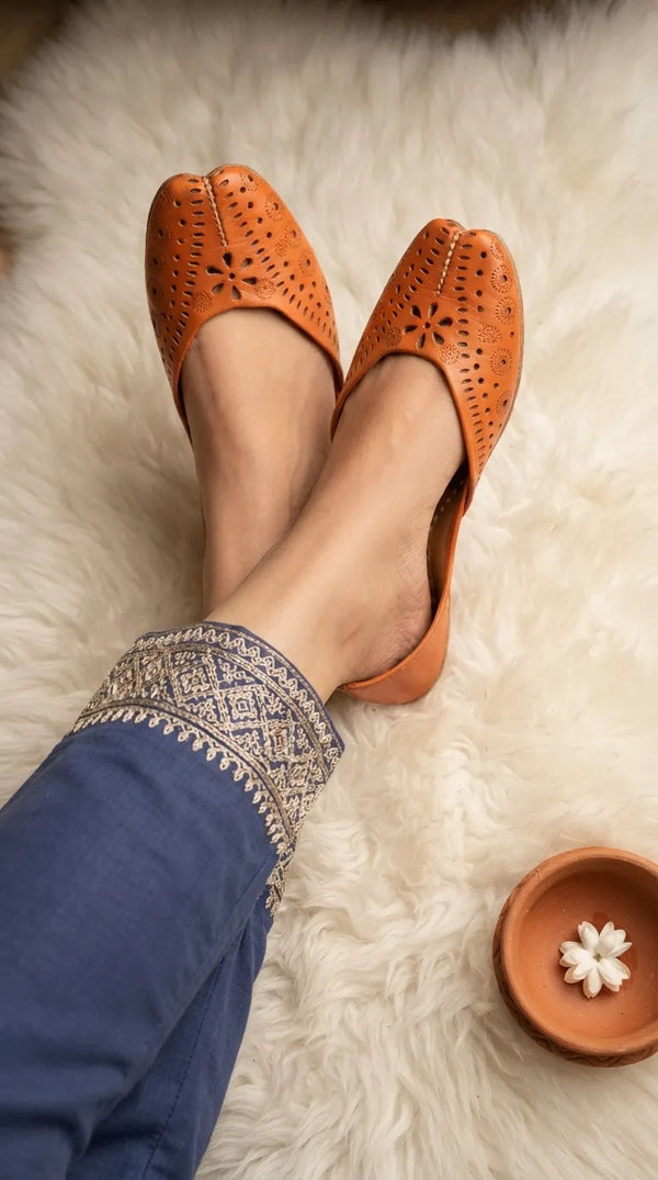 Orange Leather Khussa For Women EC8878