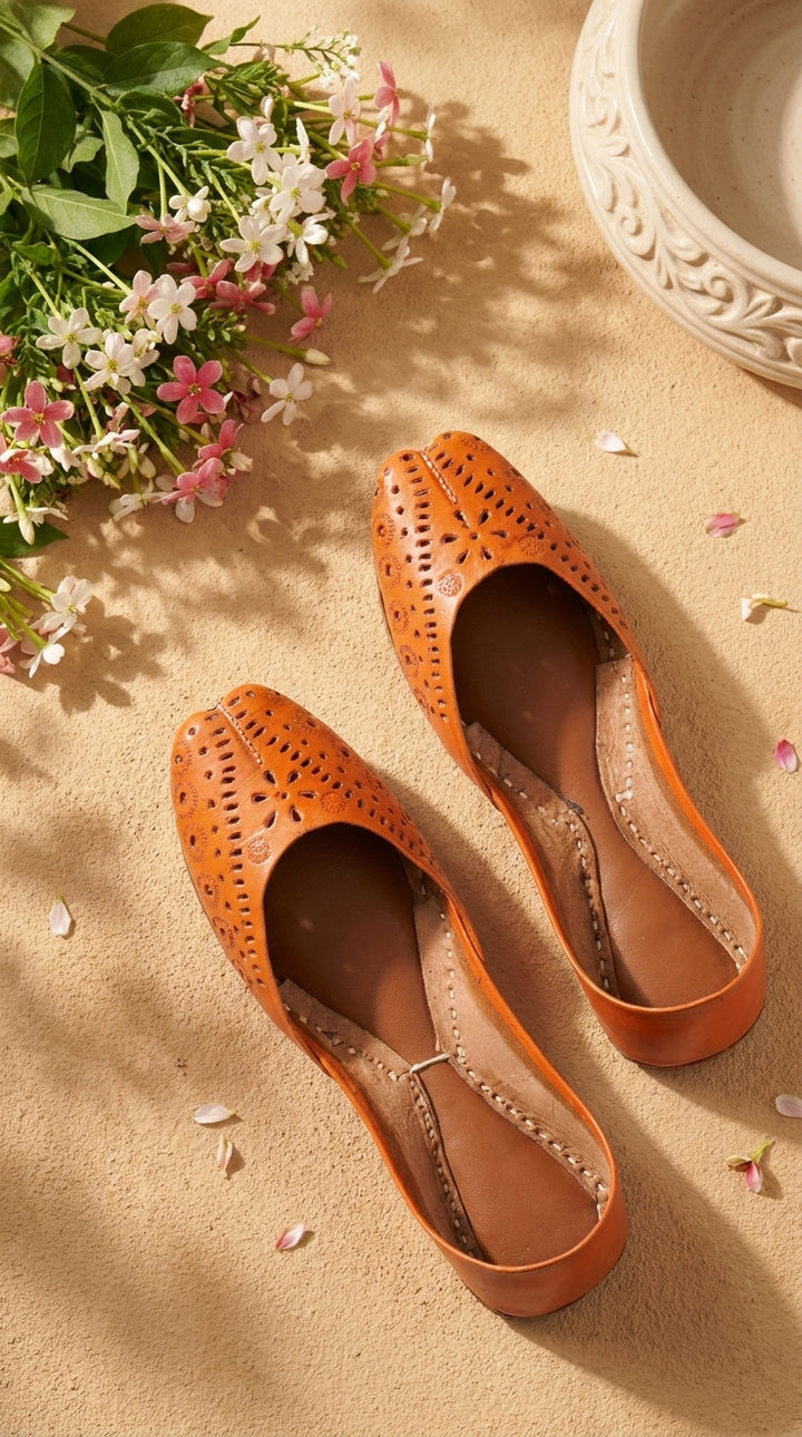 Orange Leather Khussa For Women EC8878