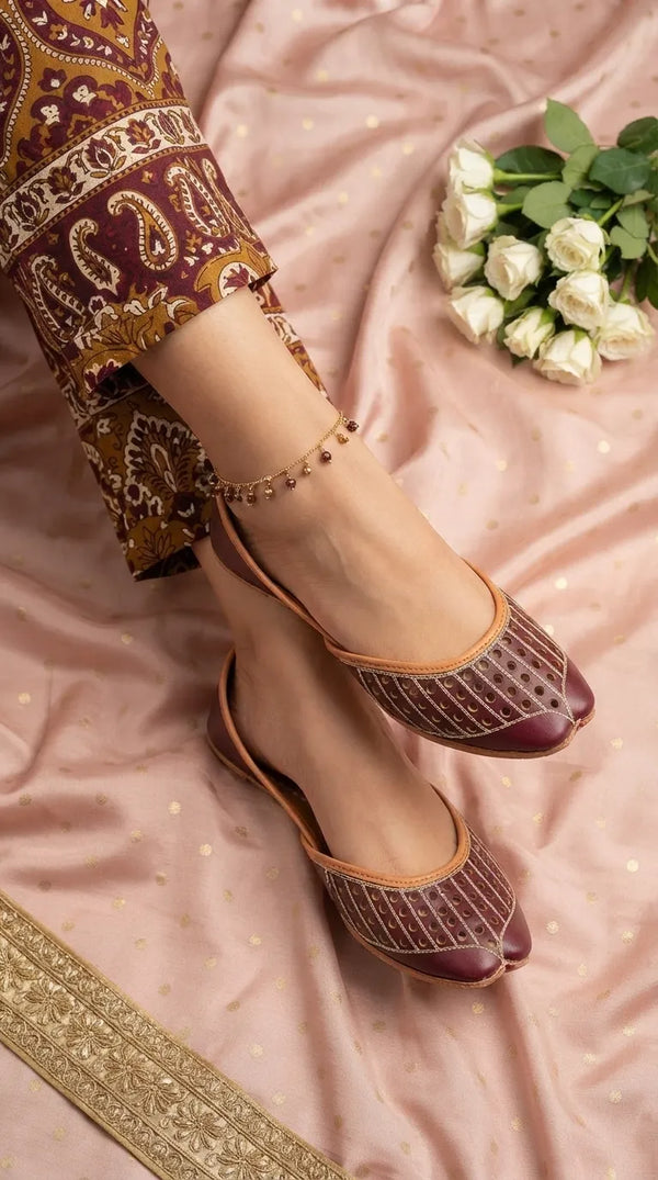 Maroon Leather Khussa For Women EC8879