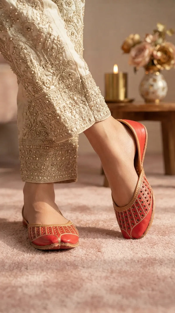 Red Leather Khussa For Women EC8879