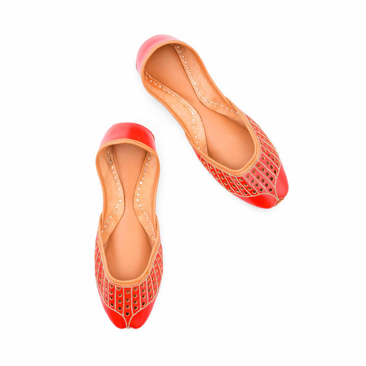 Red Leather Khussa For Women EC8879