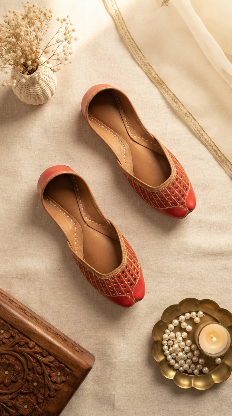 Red Leather Khussa For Women EC8879