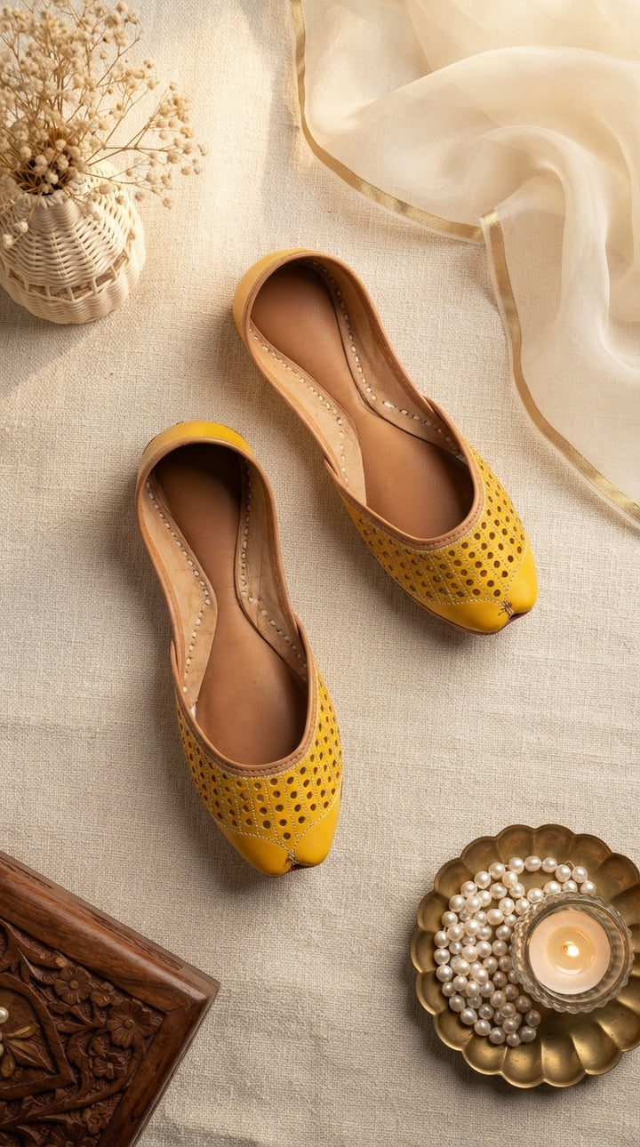 Yellow Leather Khussa For Women EC8879