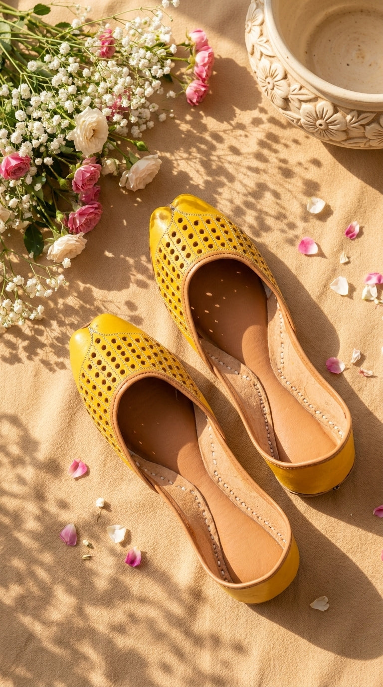 Yellow Leather Khussa For Women EC8879