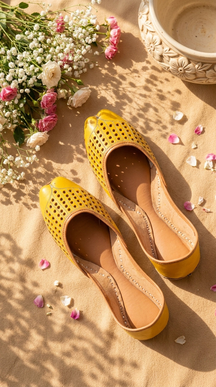Yellow Leather Khussa For Women EC8879