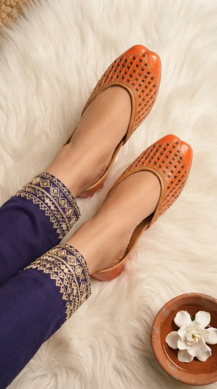 Orange Leather Khussa For Women EC8879