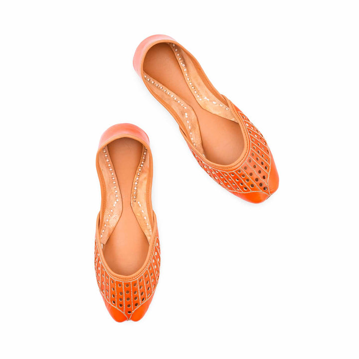 Orange Leather Khussa For Women EC8879