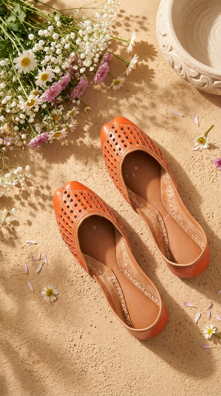 Orange Leather Khussa For Women EC8879