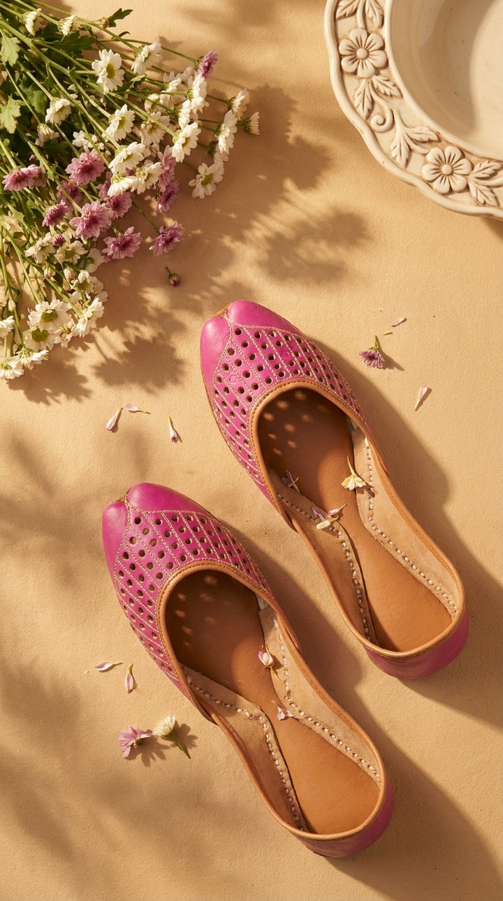 Pink Leather Khussa For Women EC8879