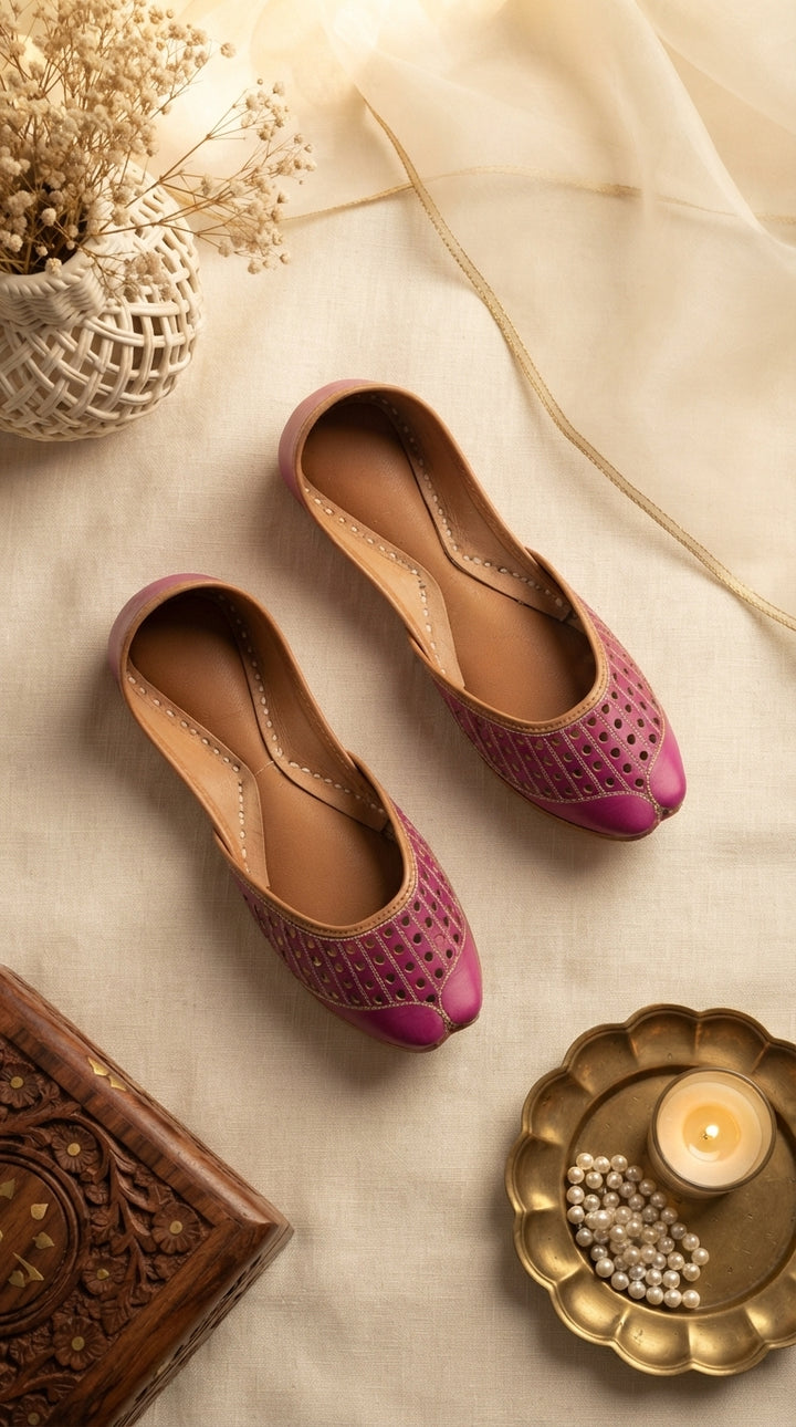 Pink Leather Khussa For Women EC8879