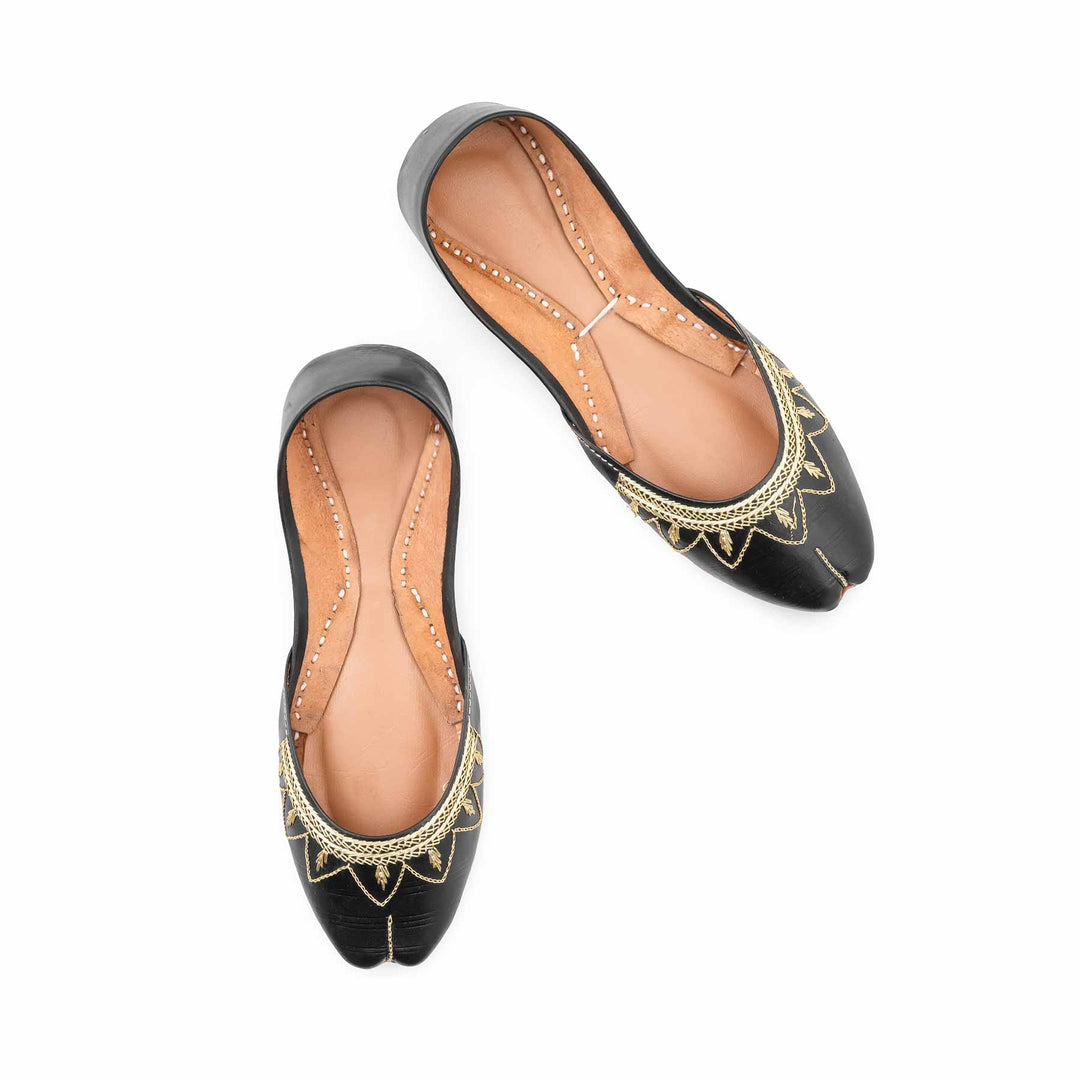 Black Leather Khussa For Women EC8880