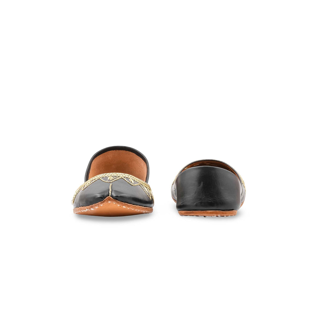 Black Leather Khussa For Women EC8880