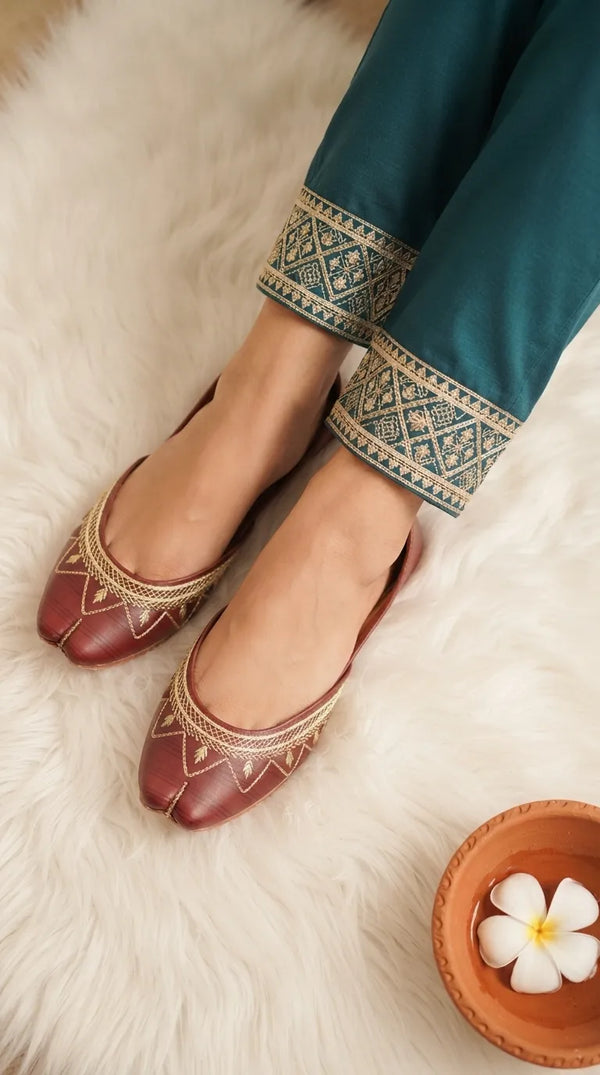 Maroon Leather Khussa For Women EC8880