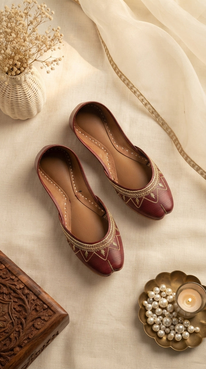 Maroon Leather Khussa For Women EC8880