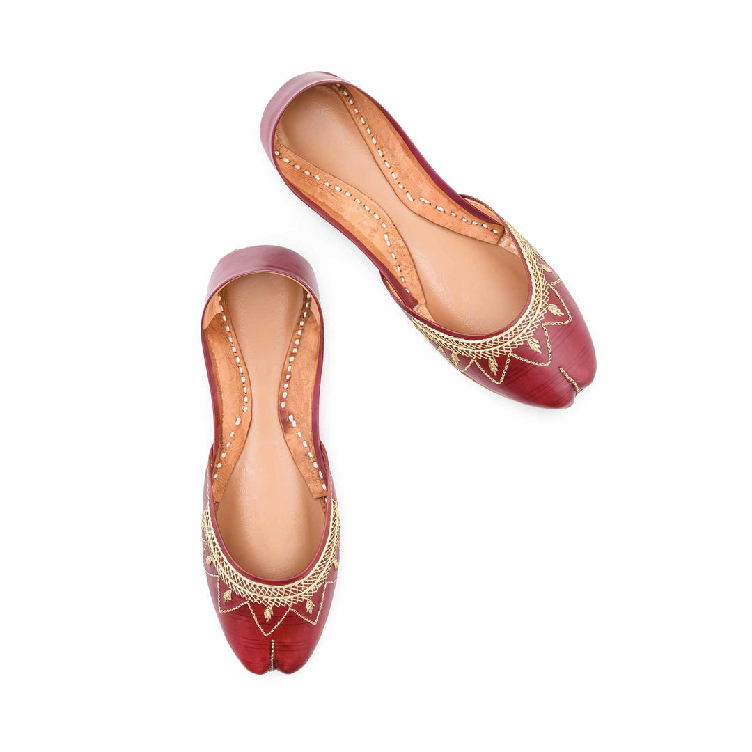 Maroon Leather Khussa For Women EC8880