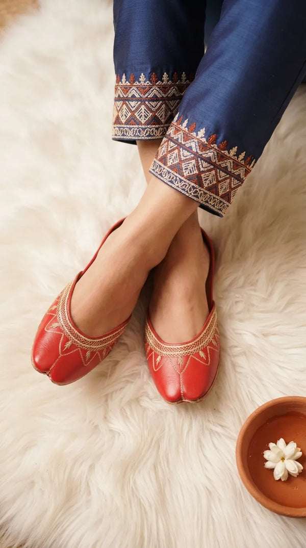 Red Leather Khussa For Women EC8880