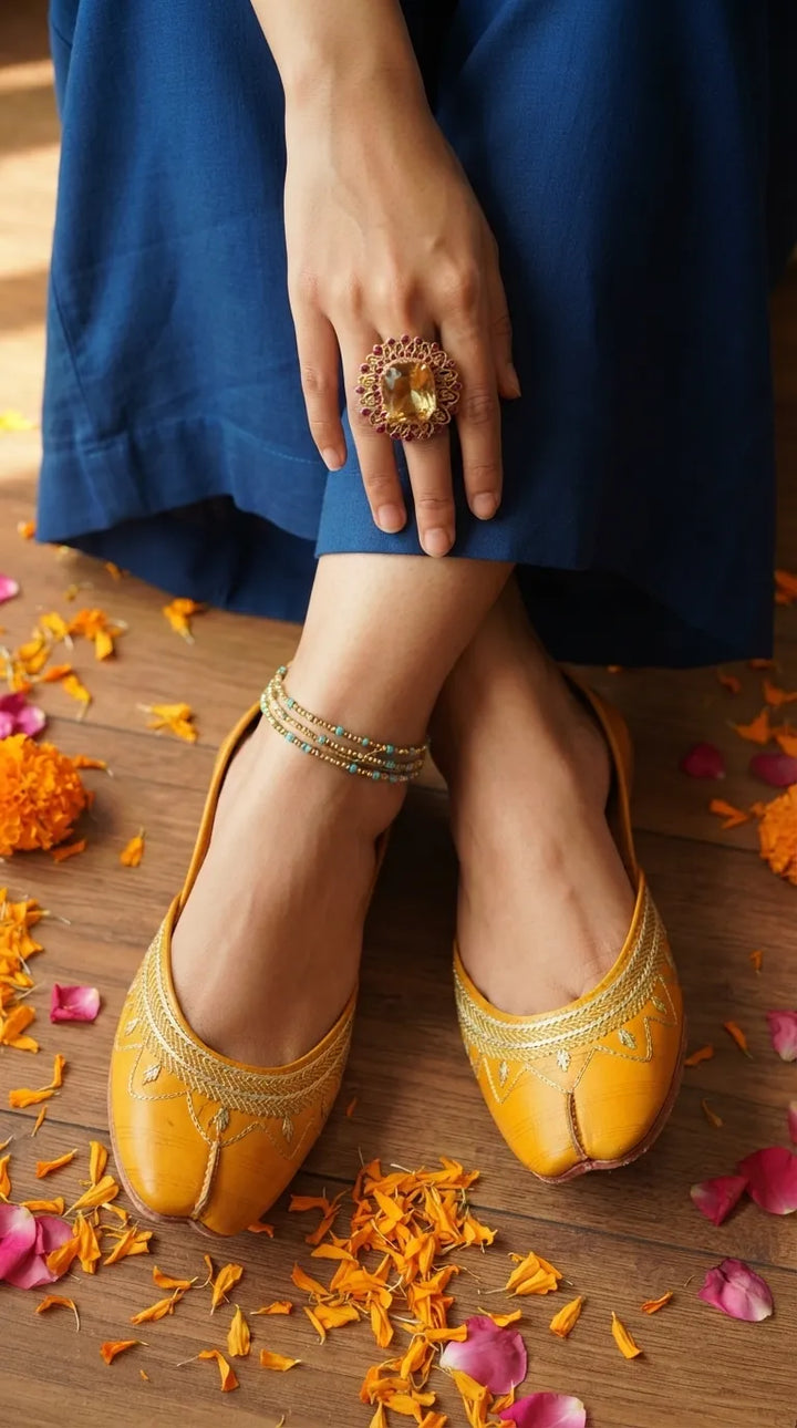 Yellow Leather Khussa For Women EC8880