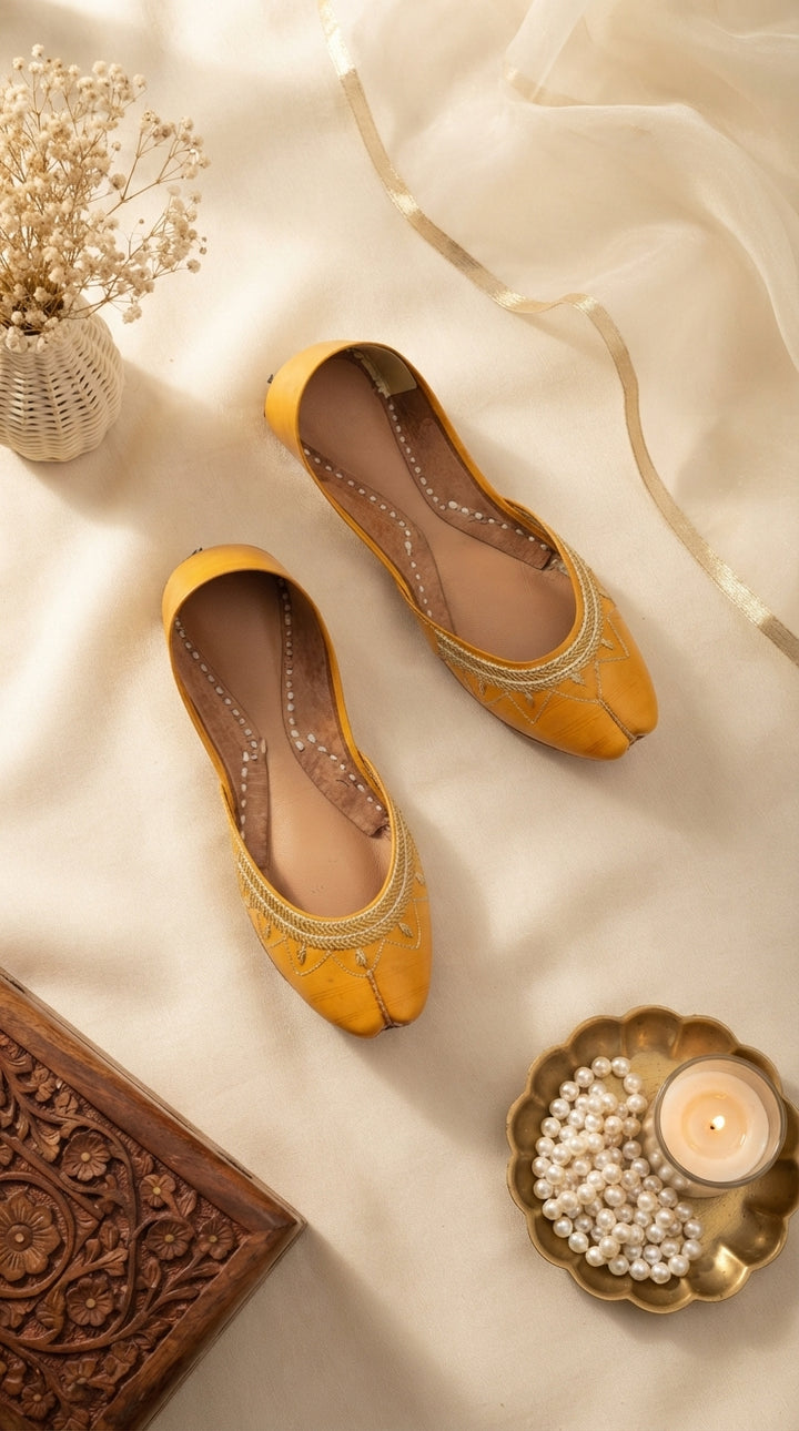 Yellow Leather Khussa For Women EC8880
