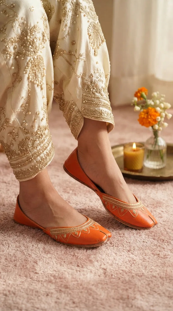 Orange Leather Khussa For Women EC8880