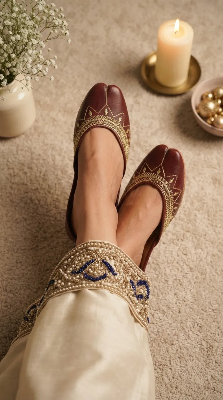 Coffee Leather Khussa For Women EC8880