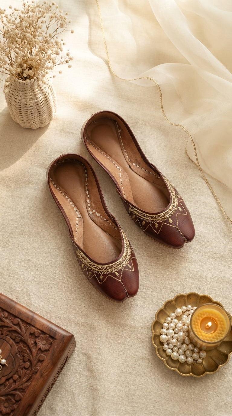 Coffee Leather Khussa For Women EC8880