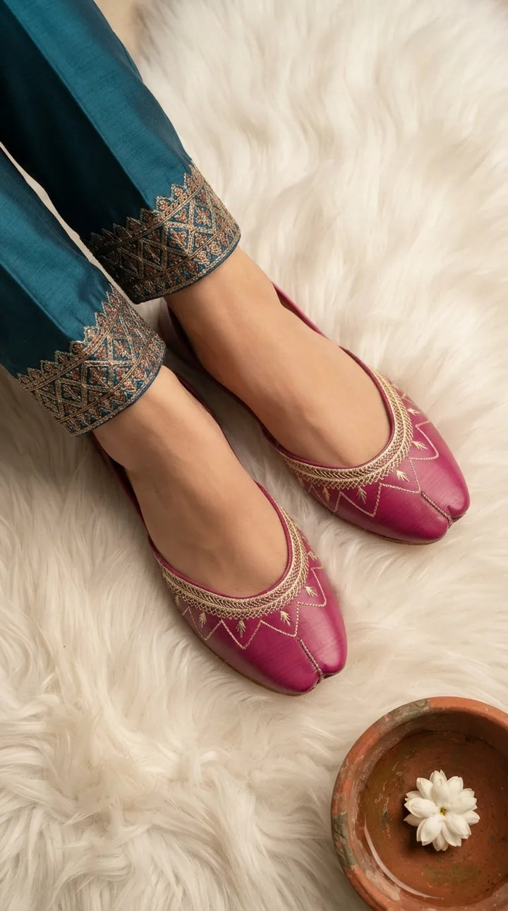 Pink Leather Khussa For Women EC8880