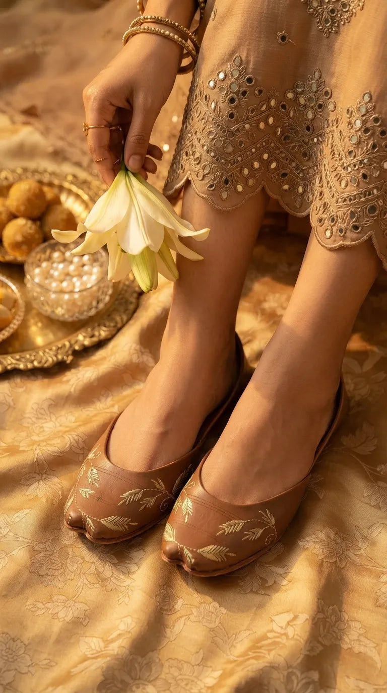 Brown Leather Khussa For Women EC8881