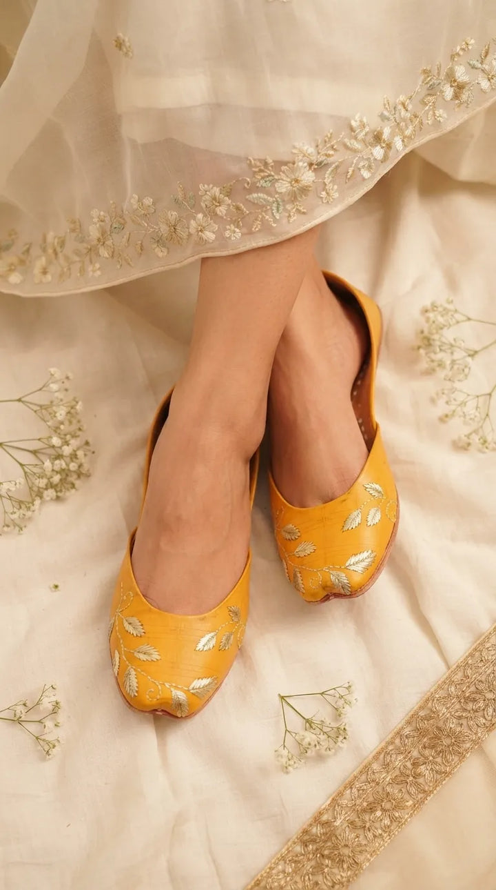 Yellow Leather Khussa For Women EC8881