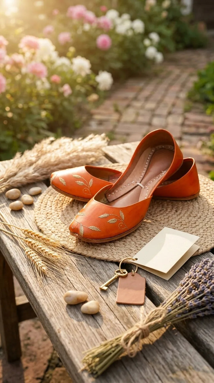 Orange Leather Khussa For Women EC8881