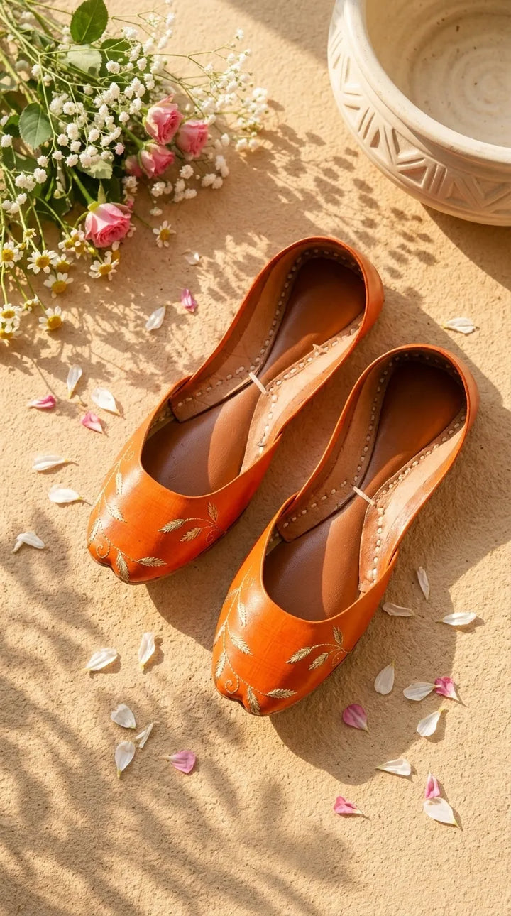 Orange Leather Khussa For Women EC8881