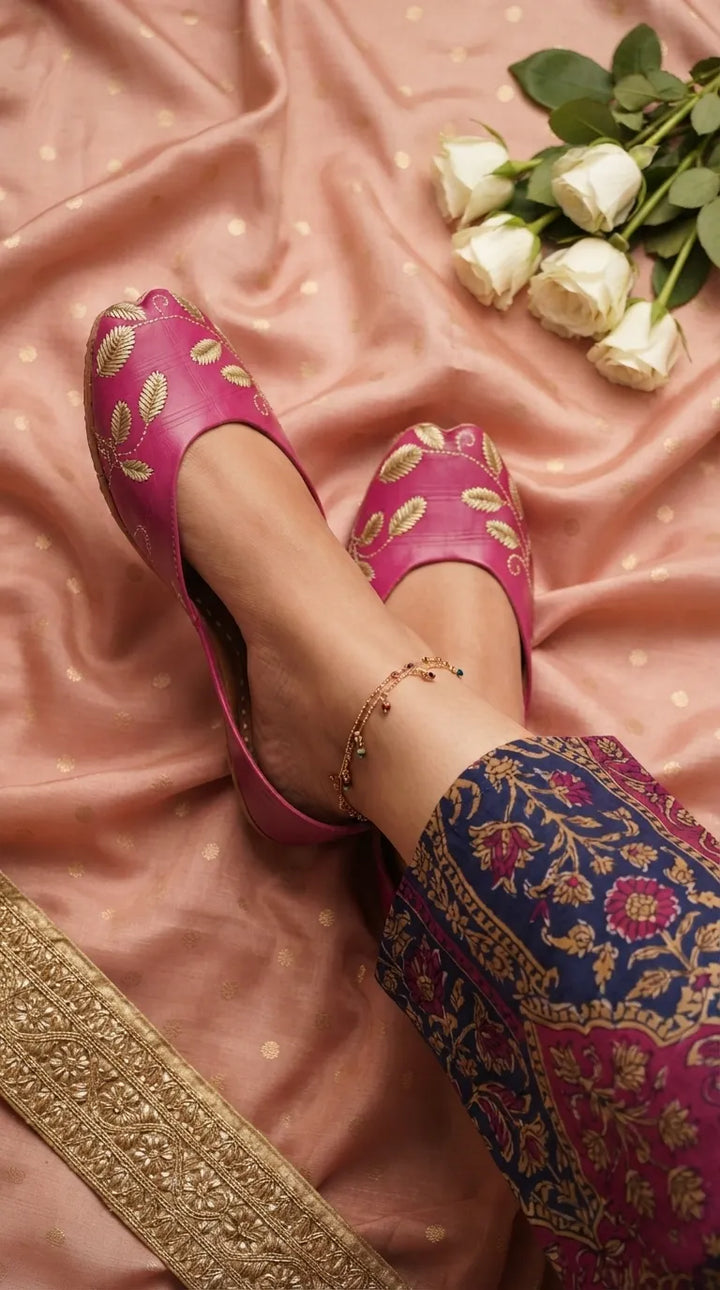 Pink Leather Khussa For Women EC8881