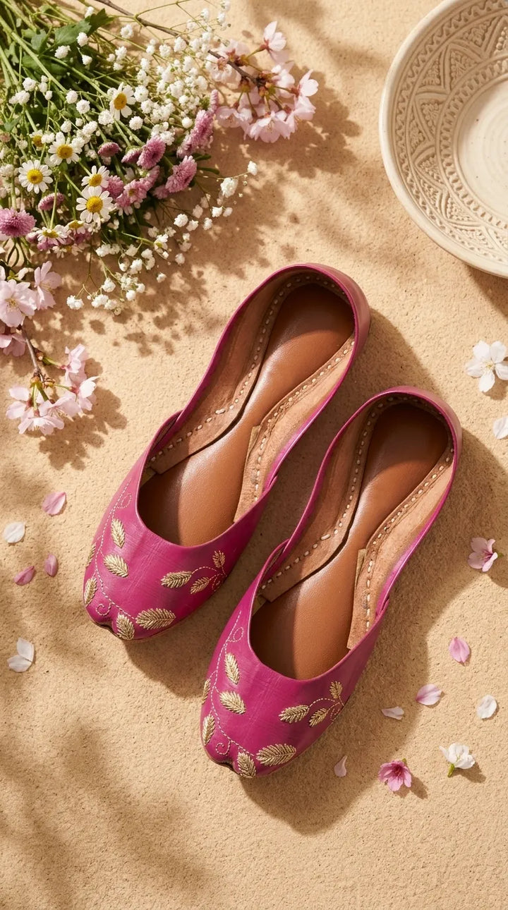 Pink Leather Khussa For Women EC8881
