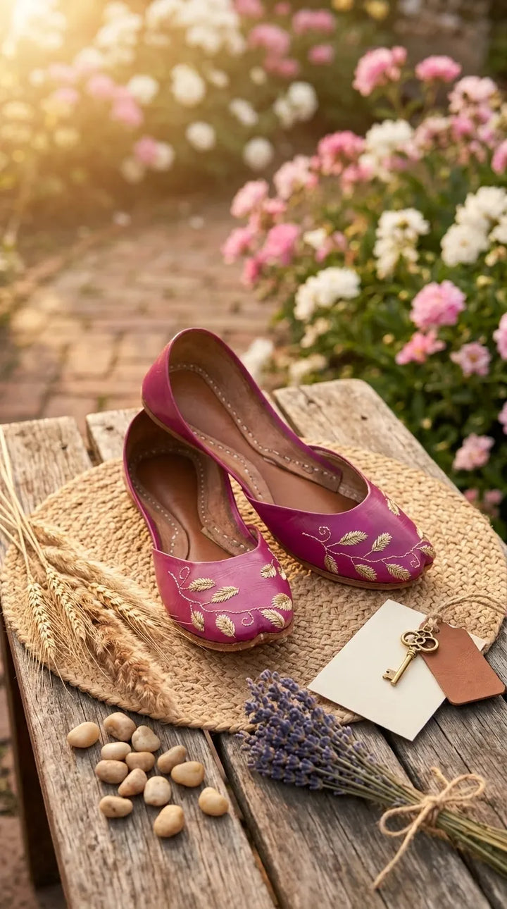 Pink Leather Khussa For Women EC8881