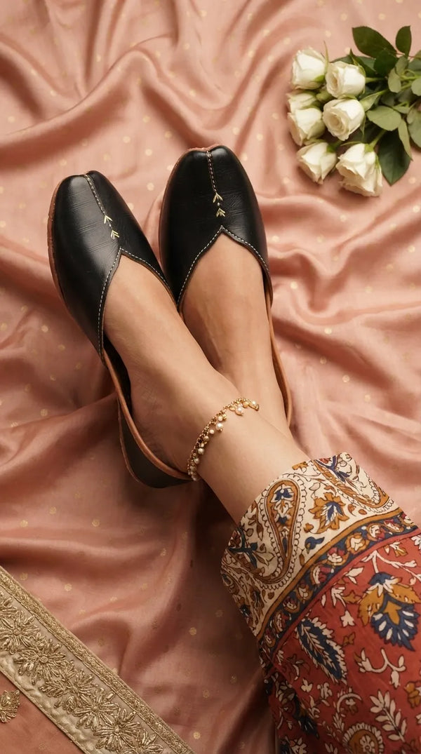 Black Leather Khussa For Women EC8882